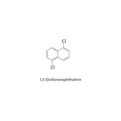 1,5-Dichloronaphthalene skeletal structure. halogen naphthalene compound schematic illustration. Simple diagram, chemical formula.