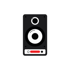 Minimalist audio speaker design with bold red accent, modern concept