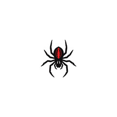 Minimalist spider illustration with red accent on white background, symbolism of danger