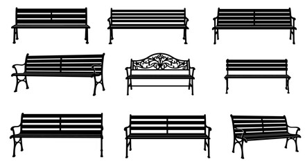 Classic park bench designs: silhouette collection of urban outdoor seating