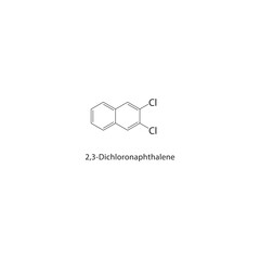 2,3-Dichloronaphthalene skeletal structure. halogen naphthalene compound schematic illustration. Simple diagram, chemical formula.