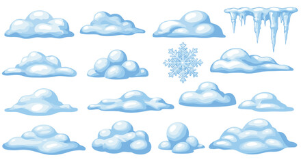 Cartoon ice cloud collection with snowflake and icicles