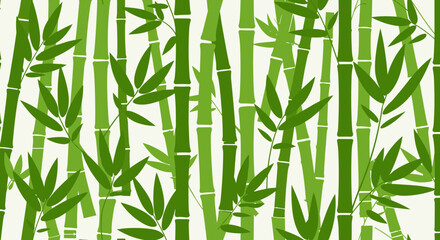 Fototapeta premium Seamless green bamboo pattern with leaves in a flat nature design