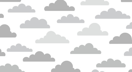 Seamless pattern of gray cloud silhouettes on white background