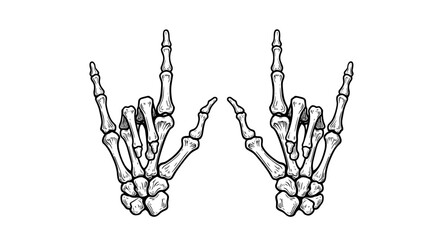 Rock gesture skeleton hands in detailed monochrome drawing