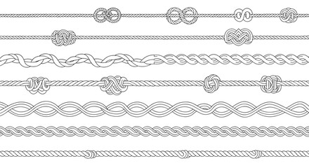 Obraz premium Set of nautical knot designs in linear style for seamless pattern creation