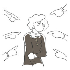 hand drawn line art vector of a woman being scrutinized. Criticism poster. Mental health art.