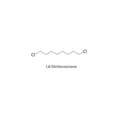 1,8-Dichlorooctane skeletal structure. halogen alkane compound schematic illustration. Simple diagram, chemical formula.
