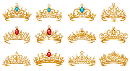 Elegant gold crowns with gemstones for royalty and special occasions