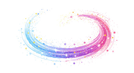 Colorful swirling starry trail with gradient sparkles on white background