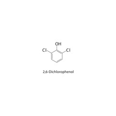 2,6-Dichlorophenol skeletal structure. halogen phenol compound schematic illustration. Simple diagram, chemical formula.