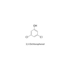 3,5-Dichlorophenol skeletal structure. halogen phenol compound schematic illustration. Simple diagram, chemical formula.
