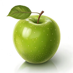  green apple with a leaf and stem on a white background
