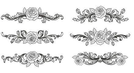 Naklejka premium Elegant floral ornament designs with intricate rose patterns
