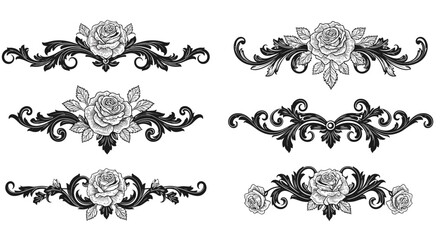 Elegant floral ornaments with roses in decorative vintage design
