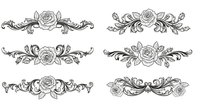 Elegant floral ornament designs with intricate rose patterns