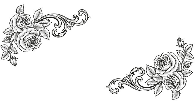 Elegant floral border with intricate rose and scroll design