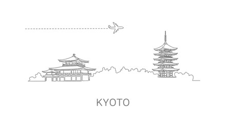 Naklejka premium Kyoto skyline Landmark in Japan Travel line art.