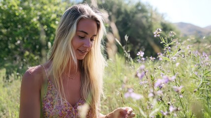 Woman in a field of wildflowers.