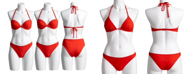  Female red bikini set mockup on invisible mannequin isolated on transparent background PNG