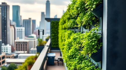 Green wall bringing nature to urban balcony overlooking cityscape