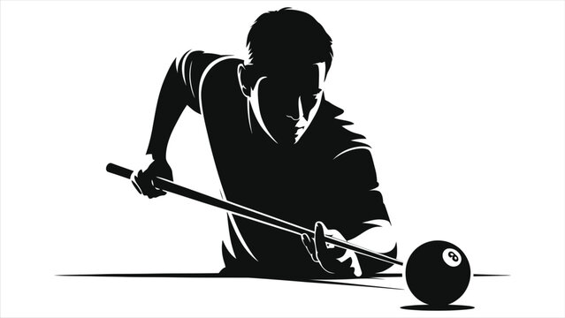 Man Playing Pool/Billiards Silhouette - Sport, Hobby & Leisure Vector Art.
