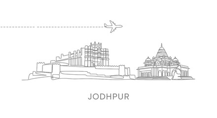Naklejka premium Jodhpur Cityscape Minimalist Plane Travel Icon.