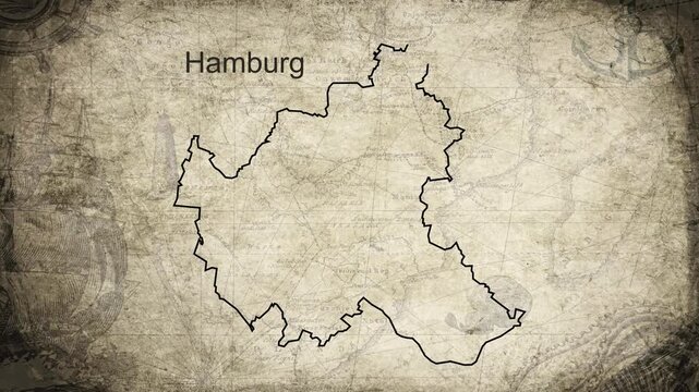 Hamburg map drawn on a cartography background sheet of paper