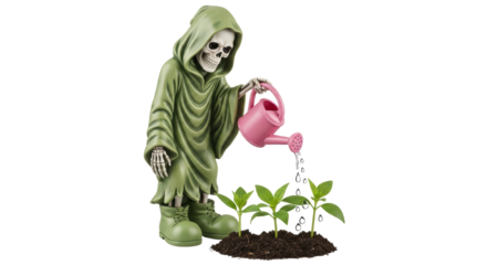 Isolated Grim Reaper Watering Plants