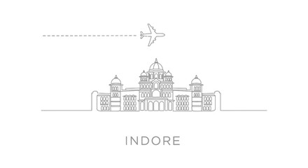 Obraz premium Indore skyline travel design with plane flying.