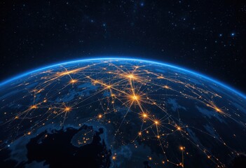Futuristic digital earth showing global networks and interconnected cities