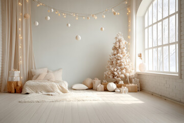 minimalist christmas celebration scene in usa featuring elegant scandinavianstyle string lights