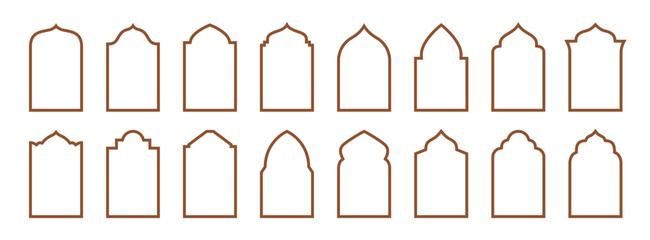 Arab arch door line set. Islamic window or gate. style outline islamic ramadan kareem and eid mubarak windows and arches