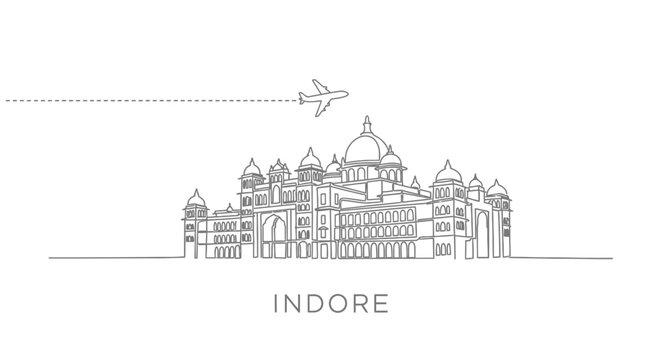 Indore skyline vector with India palace outline.