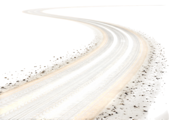 Curving road light streaks textured tire track