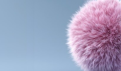 A fluffy pink sphere against a soft blue background, creating a minimalist and modern aesthetic.