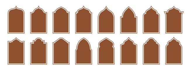 Collection of Islamic door and window shape. Arch window vector set