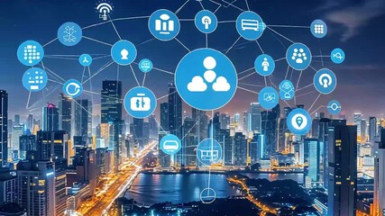 Abstract digital data transfer over a global network connection, symbolizing secure communication and business technology - Powered by Adobe