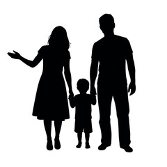 Family silhouette with mother pointing and kid holding hands