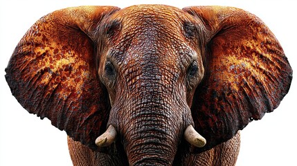 Close-up portrait of a majestic African elephant, with detailed skin texture, tusks, and enormous ears