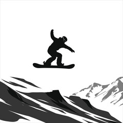 Snowboarder Mid-Air Jump Silhouette Vector - Extreme Winter Sports Action