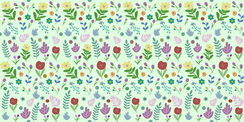 Seamless floral pattern with colorful flowers in a cute spring design for wallpaper and decoration