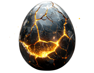 Dragon egg with glowing cracks and magical aura, isolated on a transparent background