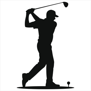 recommend clip art: Dynamic Golfer Silhouette Vector - Male Player Swinging Club on Golf Course Graphic