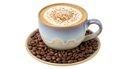Isolated Cup of Cappuccino with Coffee Beans
