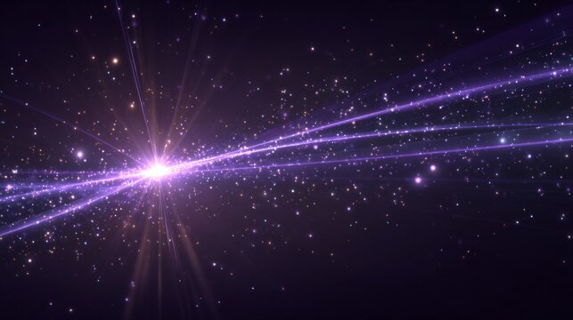 neon purple light streak in space with star particle effects.