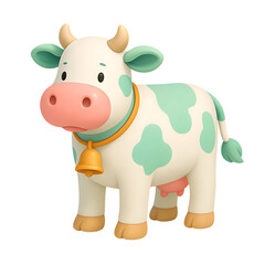 Naklejka premium Adorable cartoon cow stands against a transparent background