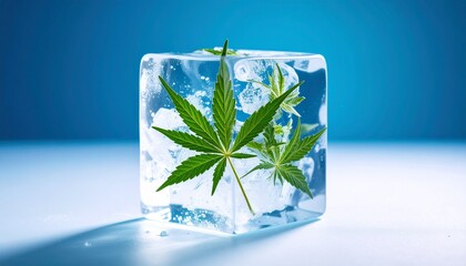 ice cube and green leaf