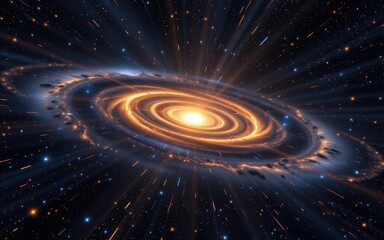 Obraz premium Galactic swirl with a bright center in a starry expanse.