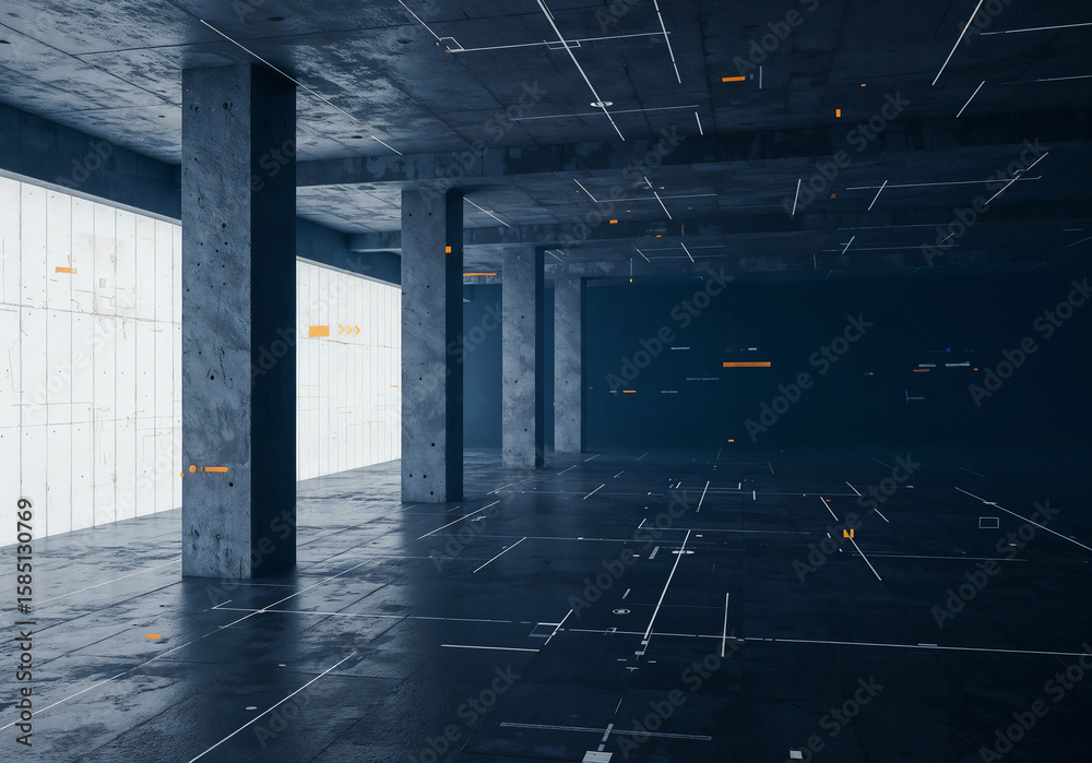 Poster architectural construction abstract background with concrete columns lines and callouts . generative